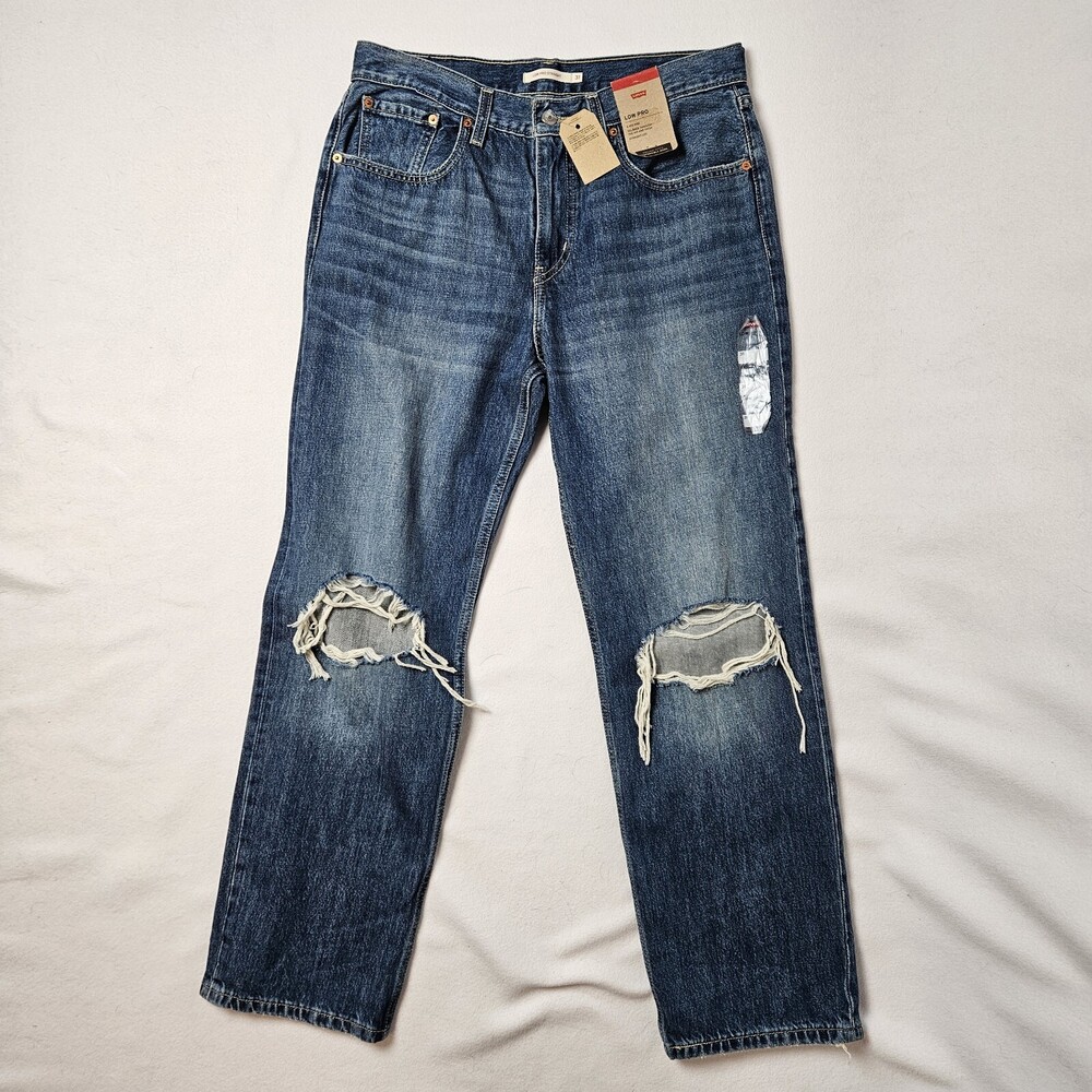 Levi's Women's Mid-Rise Low Pro Straight Jeans Distressed Size 31 (34x31)